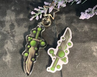 Poison Sword 2.5" Glitter Epoxy Acrylic Keychain- Dungeons and Dragons TTRPG Accessory and Decor