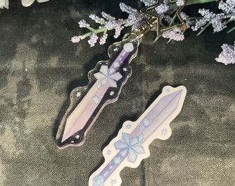 Cold Sword 2.5" Glitter Epoxy Acrylic Keychain - Dungeons and Dragons TTRPG Accessory and Decor