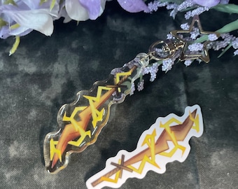 Lightning Sword 2.5" Glitter Epoxy Acrylic Keychain- Dungeons and Dragons TTRPG Accessory and Decor