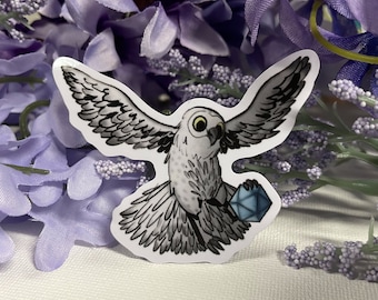 Owl with D20 2.5" Vinyl Sticker - Dungeons and Dragons TTRPG Cute Animal Accessory and Decor