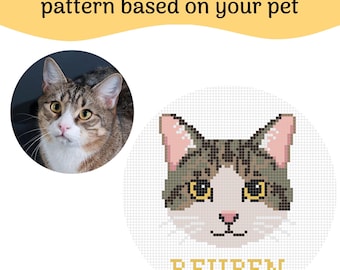 Digital Download Version, Custom Cross-Stitch Pet Portrait Pattern, Personalized Cat & Dog Keepsake, Pet Memorial Gift, Rainbow Bridge Pet
