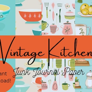 12 Vintage Kitchen digital paper art photos junk journal seamless patterns pyrex download