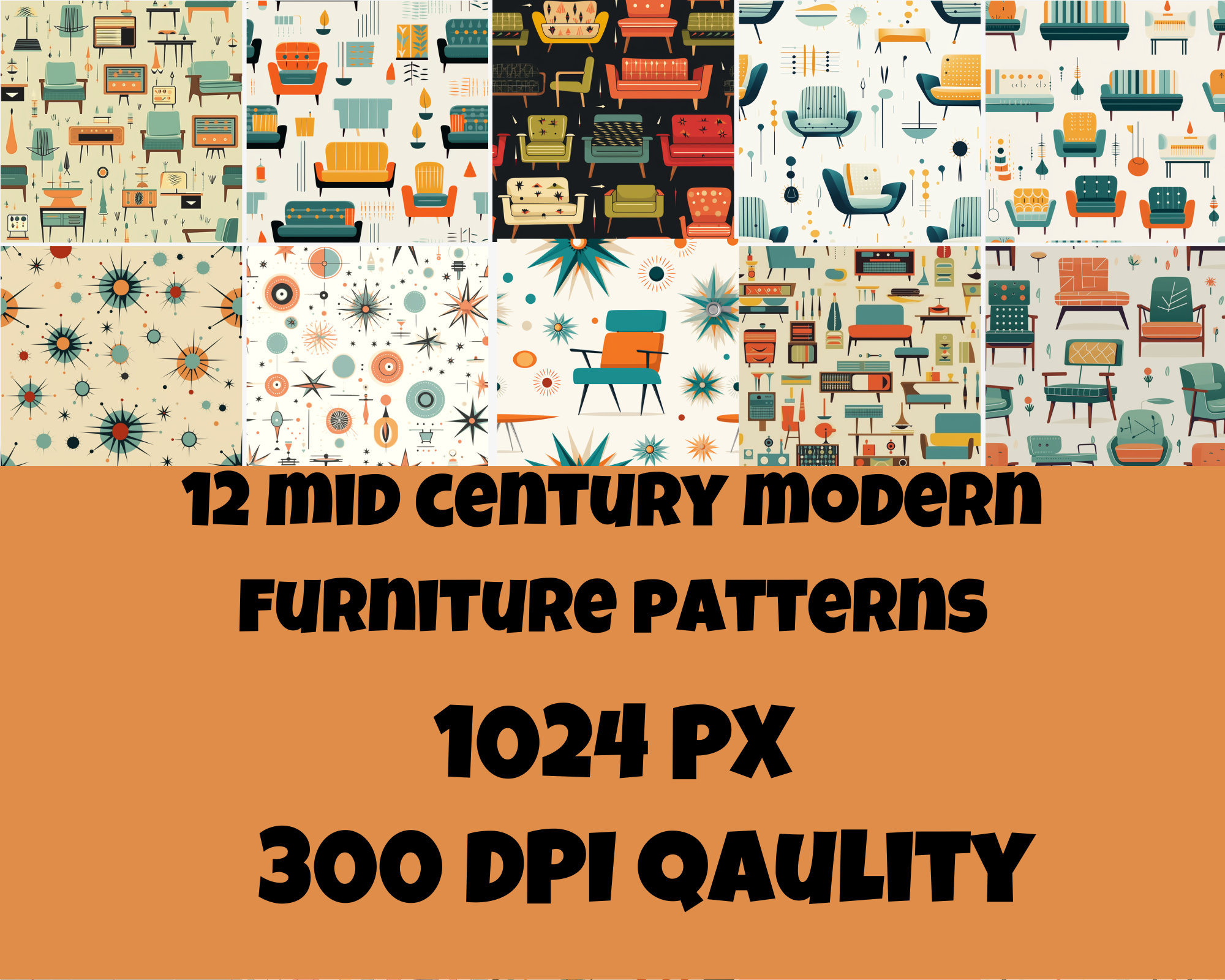 12 Mid-century Modern Furniture Patterns for Scrapbooking and Junk