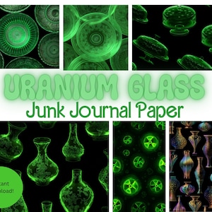 Uranium Glass Seamless Patterns Glowing Green Digital Papers Scrapbooking, Junk Journaling, Ephemera UG Clipart Download Uranium Collector