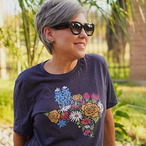 Texas Wildflower Navy Blue Heather T-Shirt