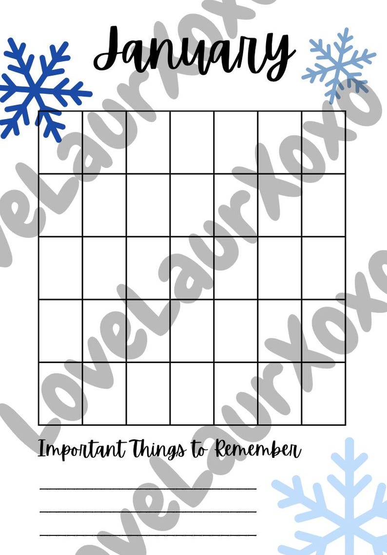 January Note Template January Bullet Journal Template - Etsy
