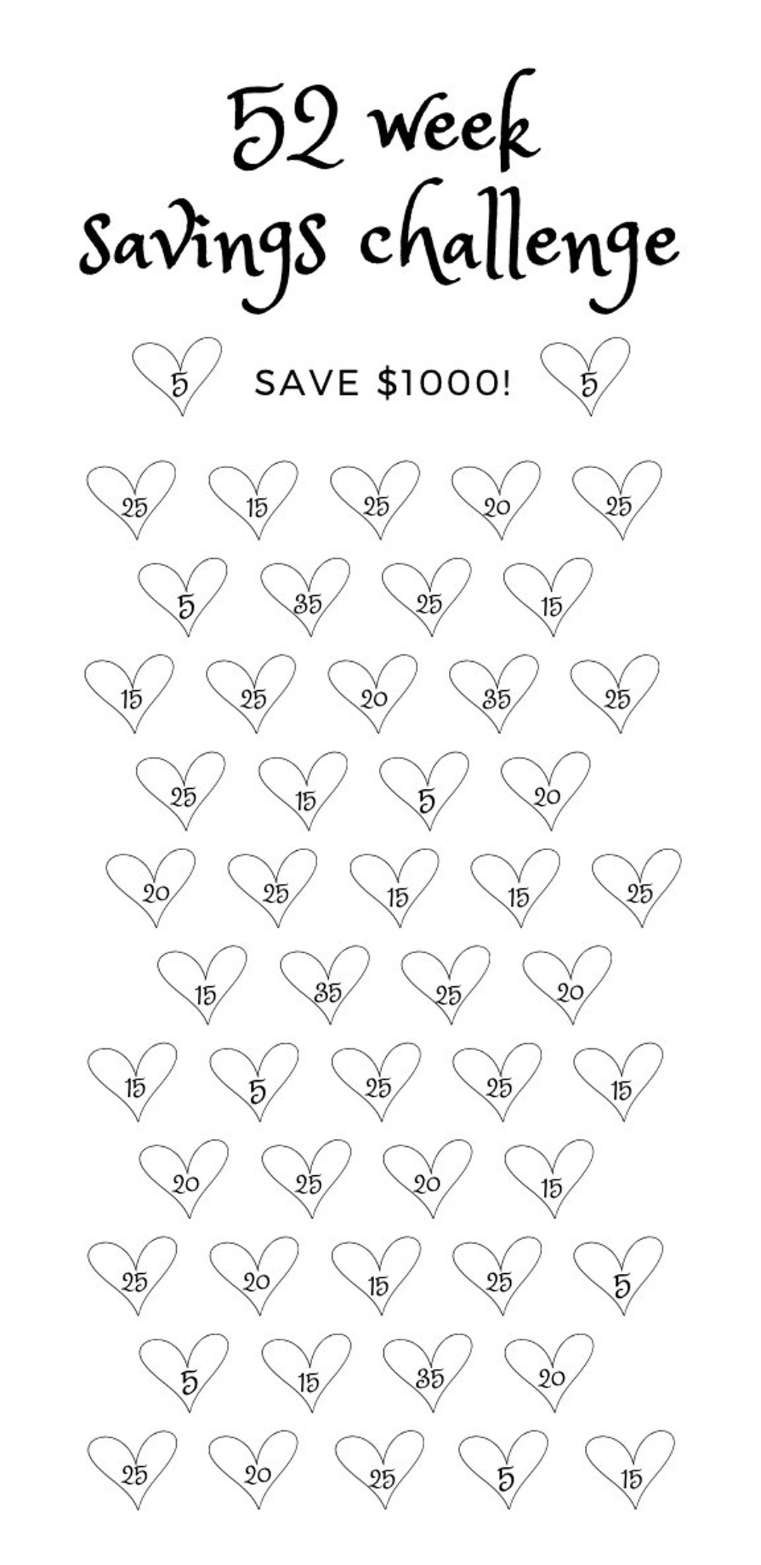 1000 Dollar 52 Week Savings Challenge Etsy 1000-dollar-52-week-savings-challenge-etsy