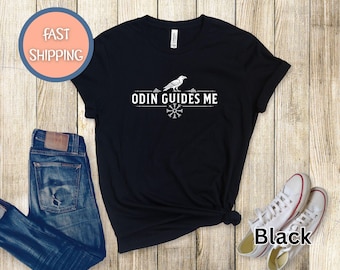 Odin Guides Me T-Shirt, Viking Shirt, Norse Mythology Tee, Valhalla, Norse Raven Compass Design, Vegvísir Compass T-Shirt, Nordic Protection