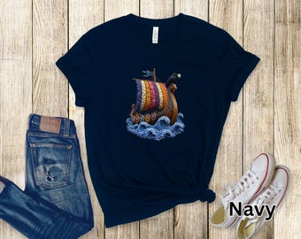 Viking Longship with Wildflowers T-Shirt, Norse Mythology Tee, Norse Ship Graphic T-Shirt, Comfort Colors