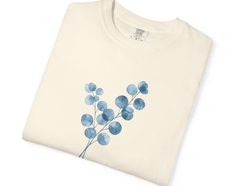 Watercolor Eucalyptus Shirt, Blue Botanical T-shirt, Minimalist Nature Tee, Vintage Wildflower Tee, Garden Lover Gift, Comfort Colors