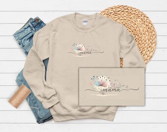 Mama Sweatshirt, Floral Mama Sweatshirt, Minimalist Delicate Wildflowers, Script 'mama',