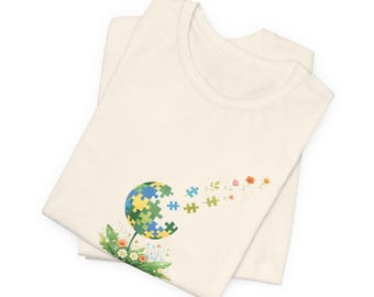 Puzzle Globe with Flowers Peace Matters T-Shirt, Every Piece Matters, Earth Puzzle Tee