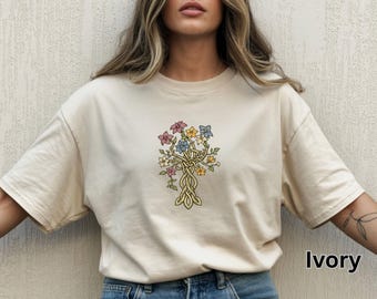 Viking Inspired Wildflower Bouquet Shirt, Norse Mythology Tee, Celtic Floral illustration T-shirt, Botanical Knotwork, Comfort Colors