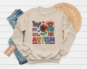 Colorful Autism Awareness Illustration Sweatshirt | Rainbow Puzzle Heart Flower