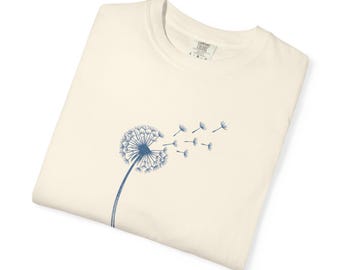 Watercolor Dandelion Shirt, Blue Botanical T-shirt, Minimalist Nature Tee, Vintage Wildflower Tee, Garden Lover Gift, Comfort Colors