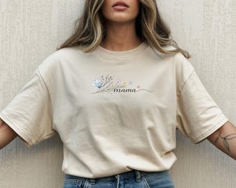 Wildflower Mom T-Shirt, Minimalist Mama Tee, Mother's Day Shirt,  Small Watercolor Flowers, Comfort Colors