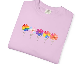 Retro Pride Wildflower Shirt - LGBTQ Floral Watercolor Shirt - Vintage Pride Rainbow Tee - Comfort Colors - Cottagecore Pride Gift