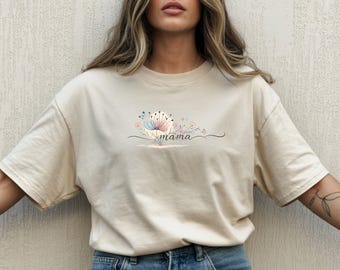 Wildflower Mom T-Shirt, Minimalist Mama Tee, Mother's Day Shirt,  Small Watercolor Flowers, Comfort Colors