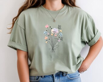Wildflower Bouquet Shirt, Minimal Floral Illustration, Grandma Shirt, Comfort Colors
