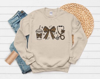 Girly Coquette Nurse and Doctor Animal Print Everyday Sweatshirt I Preppy Nurse Animal Print Sweater