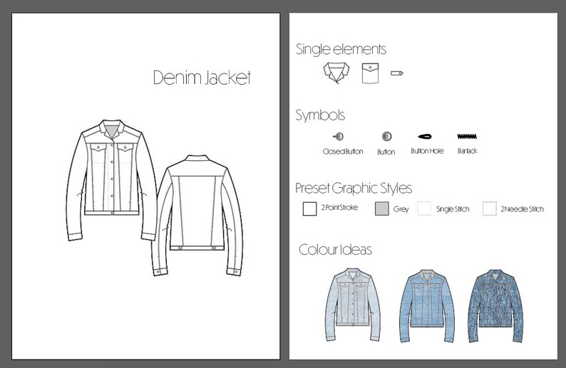 Denim Jacket Flat Sketch Etsy
