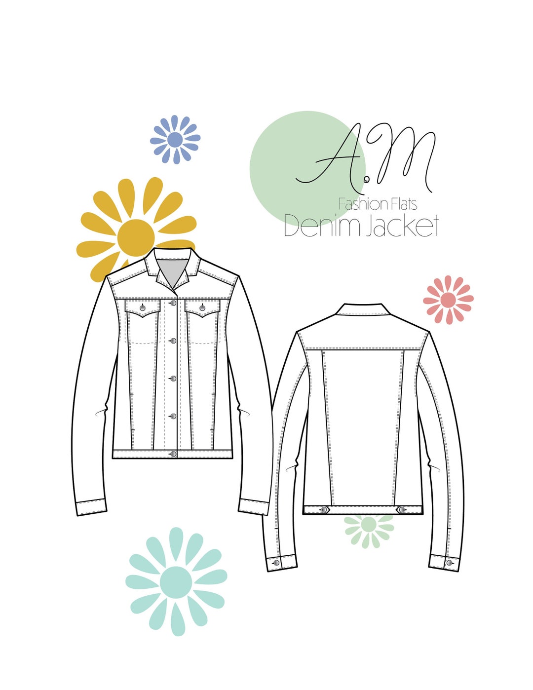 Denim Jacket Flat Sketch Etsy
