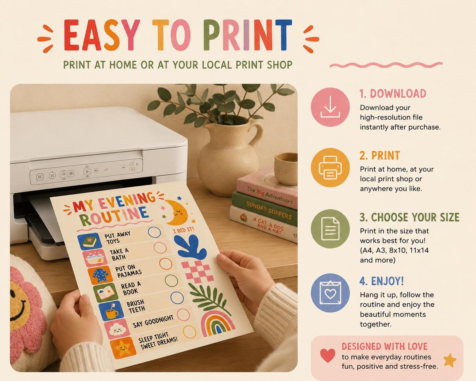 Evening Routine Chart for Kids Printable | Bedtime Routine Poster ...