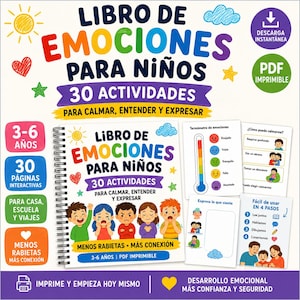 Libro de emociones para niños 3-6 | Actividades imprimibles | Aprender sentimientos | Desarrollo emocional | Calma, ansiedad, enojo