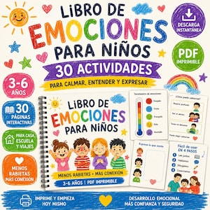Libro de emociones para niños 3-6 | Actividades imprimibles | Aprender sentimientos | Desarrollo emocional | Calma, ansiedad, enojo