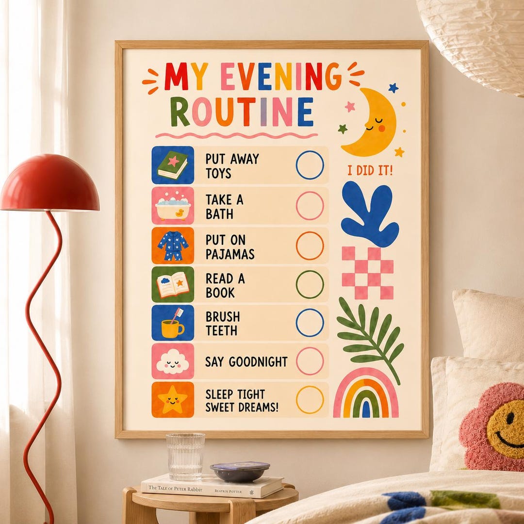 Evening Routine Chart for Kids Printable | Bedtime Routine Poster ...