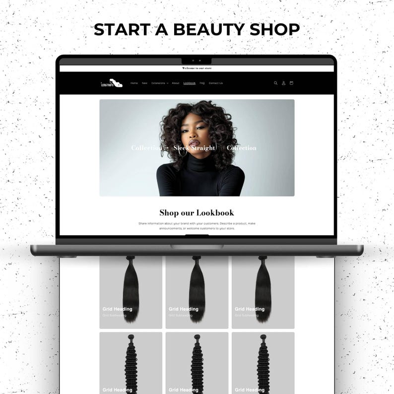 Shopify Luxury Hair Website Template, Shopify Website Theme, Premade Hair Website, Shopify Design, Shopify Template, Business Website