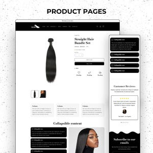 Shopify Luxury Hair Website Template, Shopify Website Theme, Premade Hair Website, Shopify Design, Shopify Template, Business Website