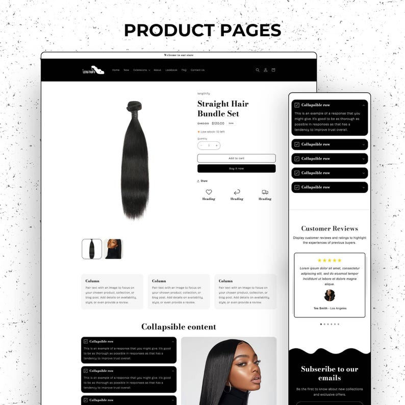 Shopify Luxury Hair Website Template, Shopify Website Theme, Premade Hair Website, Shopify Design, Shopify Template, Business Website