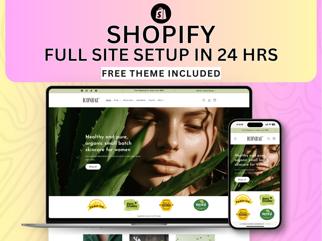 Shopify Full Site Setup in 24 Hrs & Free Shopify Theme, Custom Website ...