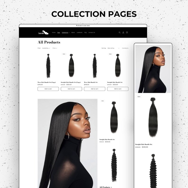 Shopify Luxury Hair Website Template, Shopify Website Theme, Premade Hair Website, Shopify Design, Shopify Template, Business Website