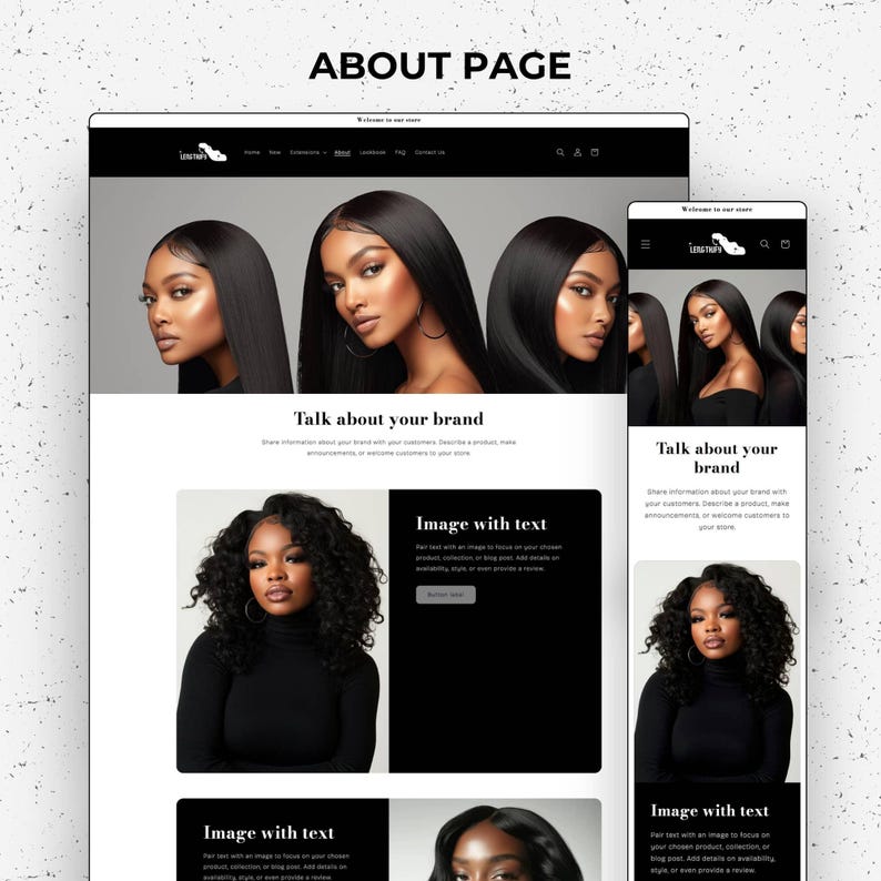 Shopify Luxury Hair Website Template, Shopify Website Theme, Premade Hair Website, Shopify Design, Shopify Template, Business Website