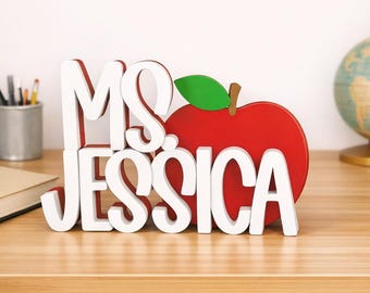 Placa de escritorio personalizada, letrero con el nombre del profesor, regalos de oficina para jefes y compañeros de trabajo, decoración de oficina, letrero de escritorio Apple, letrero con el nombre de los niños, 3D