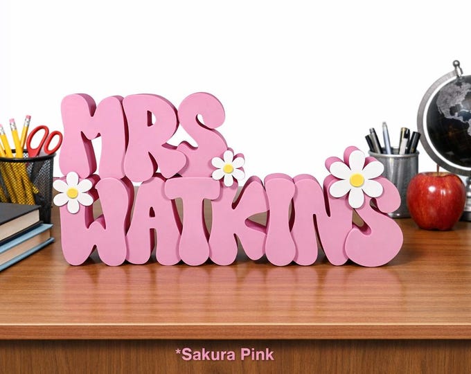 Personalized Teacher Name Plate, Daisy, Teacher Name Sign, Retro Name Sign, Groovy Name Plate, Teacher Gift, Daycare Gift, Office Name Plate
