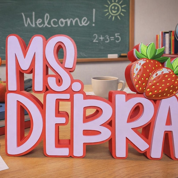 Teacher Name Plate, Multicolor 3D Teacher Name Sign, Apple Name Plate, Desk Name Sign, Desk Name Plate, 3d Teacher Name, New Teacher Gift