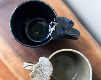 Earthy Gingko Leaf Mugs, Handmade, Ceramic, Pottery