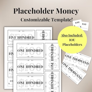 Customizable Placeholder Prop Money Template for Budgeting and Cash Stuffing