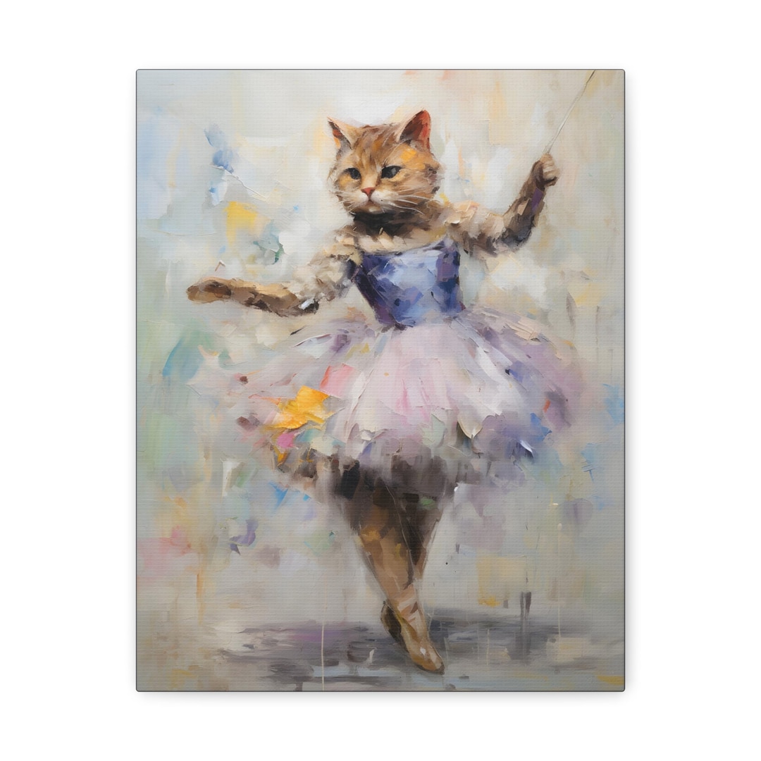 Ballerina Cat Canvas, Cat Wall Art Print, Vintage Kitty Oil Painting ...