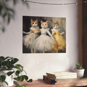 Cat Wall Art Print Ballerina, Cat Art Poster Vintage Kitty Oil Painting Cat Little Girl Nursery Décor Cat Person Cat Mom Gift for Cat Daddy
