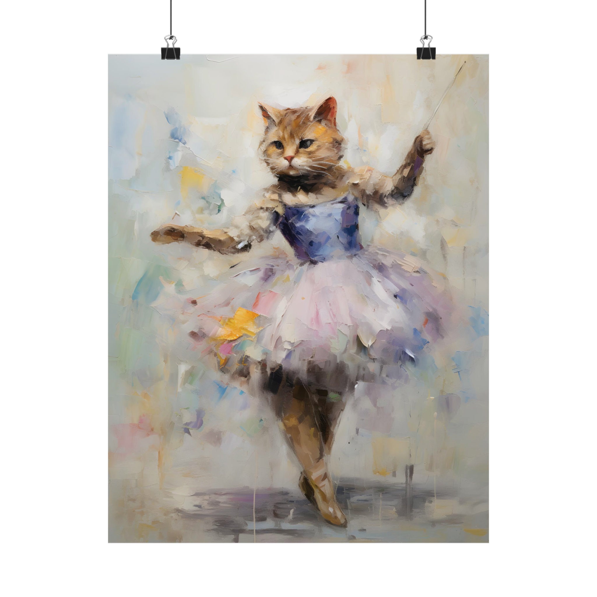 Ballerina Cat Poster, Cat Wall Art Print, Vintage Kitty Oil Painting ...