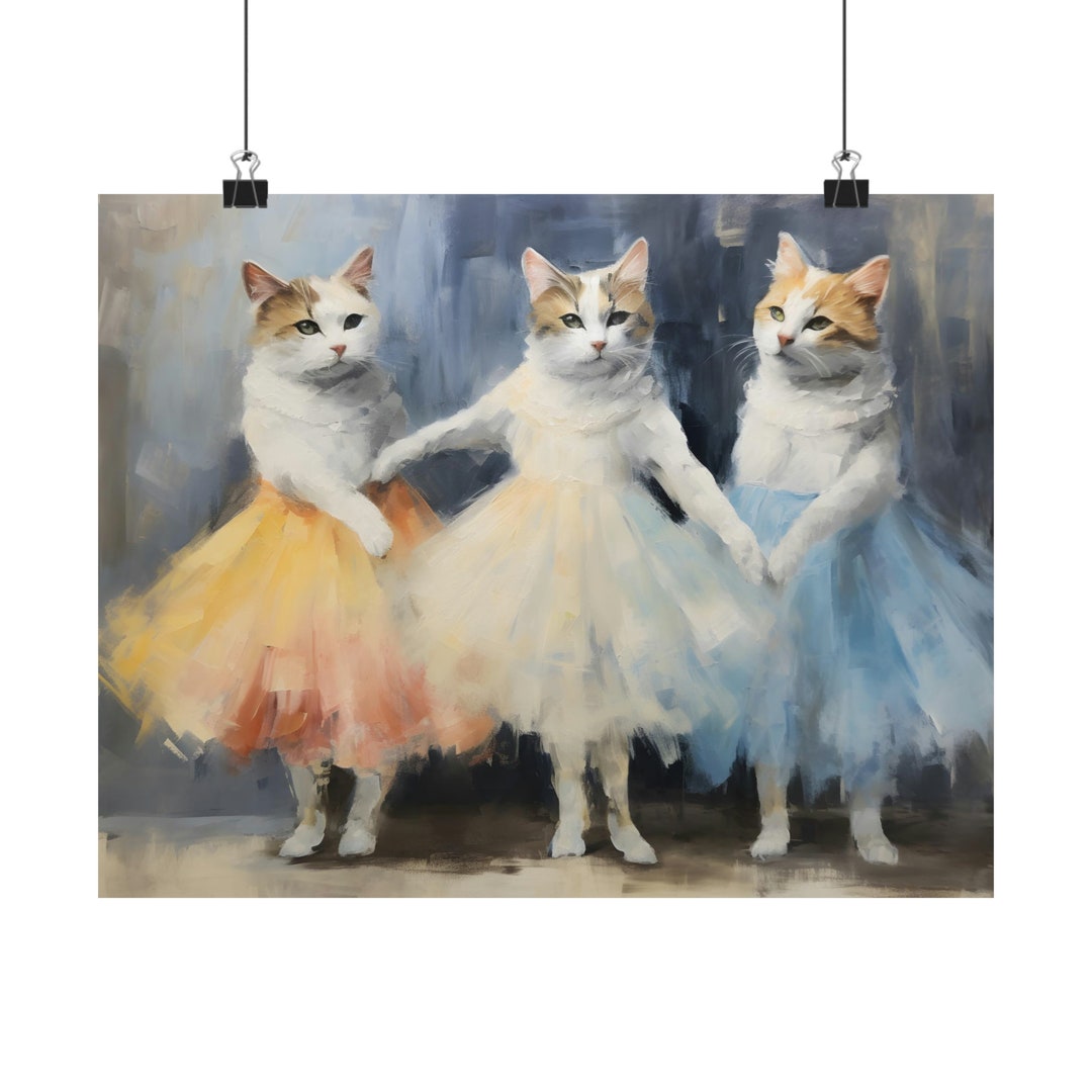 Ballerina Cat Poster, Cat Wall Art Print, Vintage Kitty Oil Painting ...