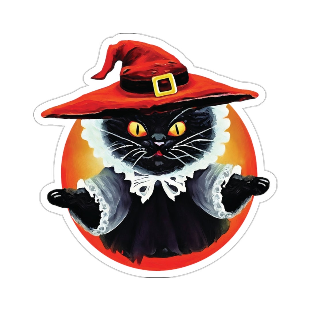 Halloween Black Cat Vinyl Sticker, Spooky Kitty Sticker, Witch Black ...