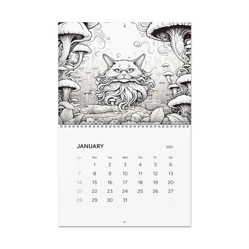 Coloring Wall Calendar 2024, 2024 Psychedelic Cats Calendar, 2024