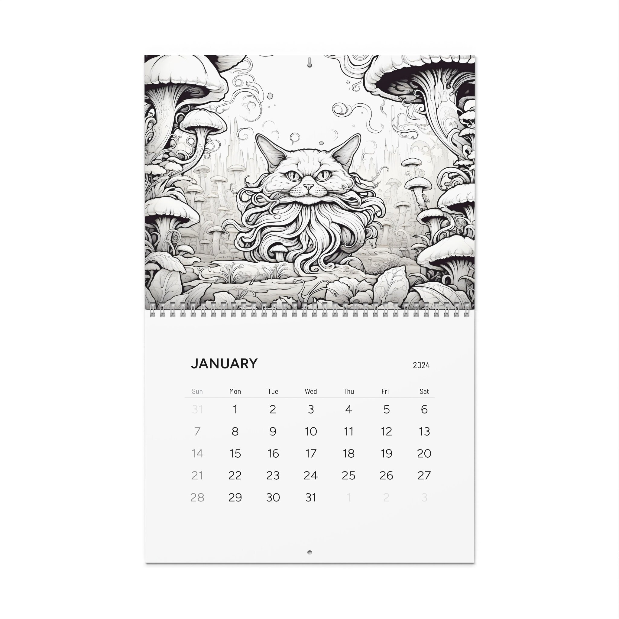 Coloring Wall Calendar 2024, 2024 Psychedelic Cats Calendar, 2024