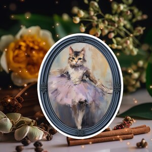 Cat Ballerina Sticker, Vintage Little Kitty Tabby Cat Sticker, Cat Person Gift, Cat Mom Gift for Cat Daddy, Degas Cat Ballerina Art