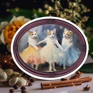 Cat Ballerina Sticker, Vintage Little Kitty Tabby Cat Sticker, Cat Person Gift, Cat Mom Gift for Cat Daddy, Degas Cat Ballerina Art